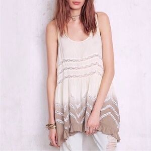 Free People Ombre Voile And Lace Trapeze Slip Ivory Cream Tan Brown